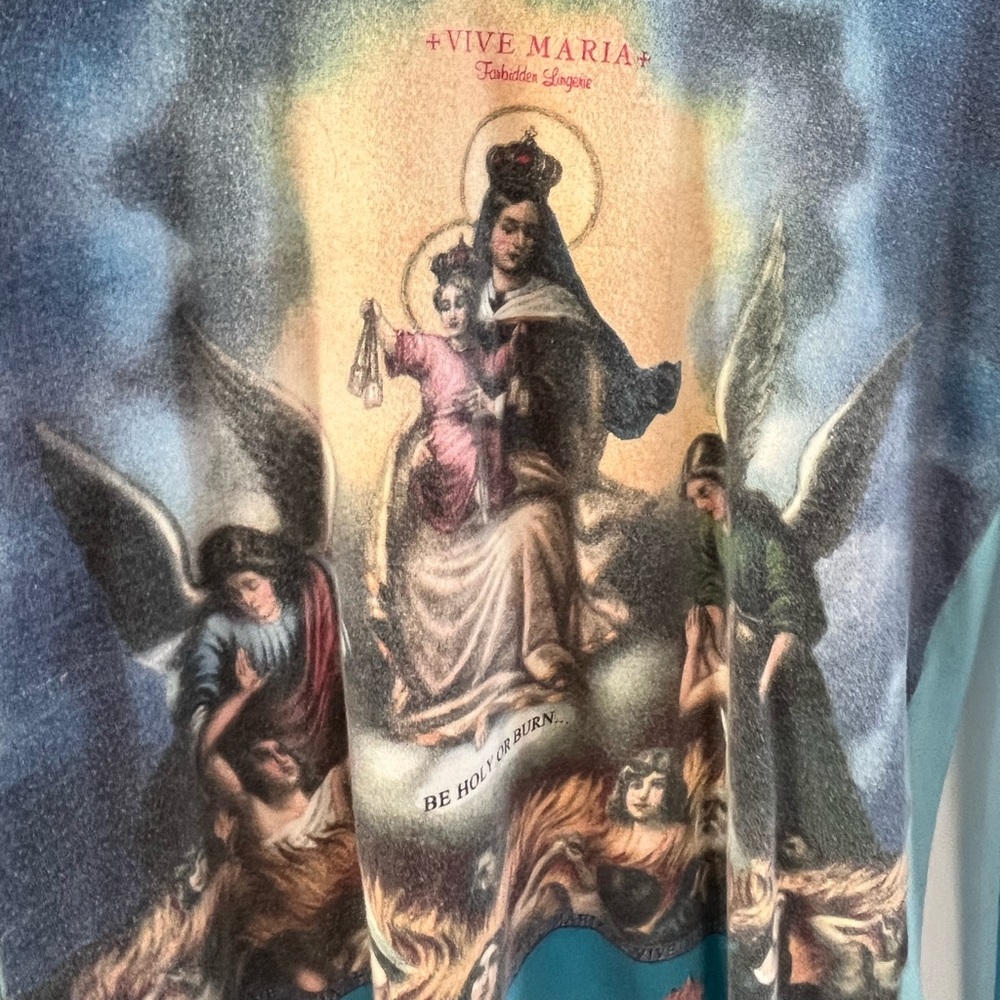 RARE VINTAGE VIVE MARIA VIRGIN MARY RELIGIOUS TOP
